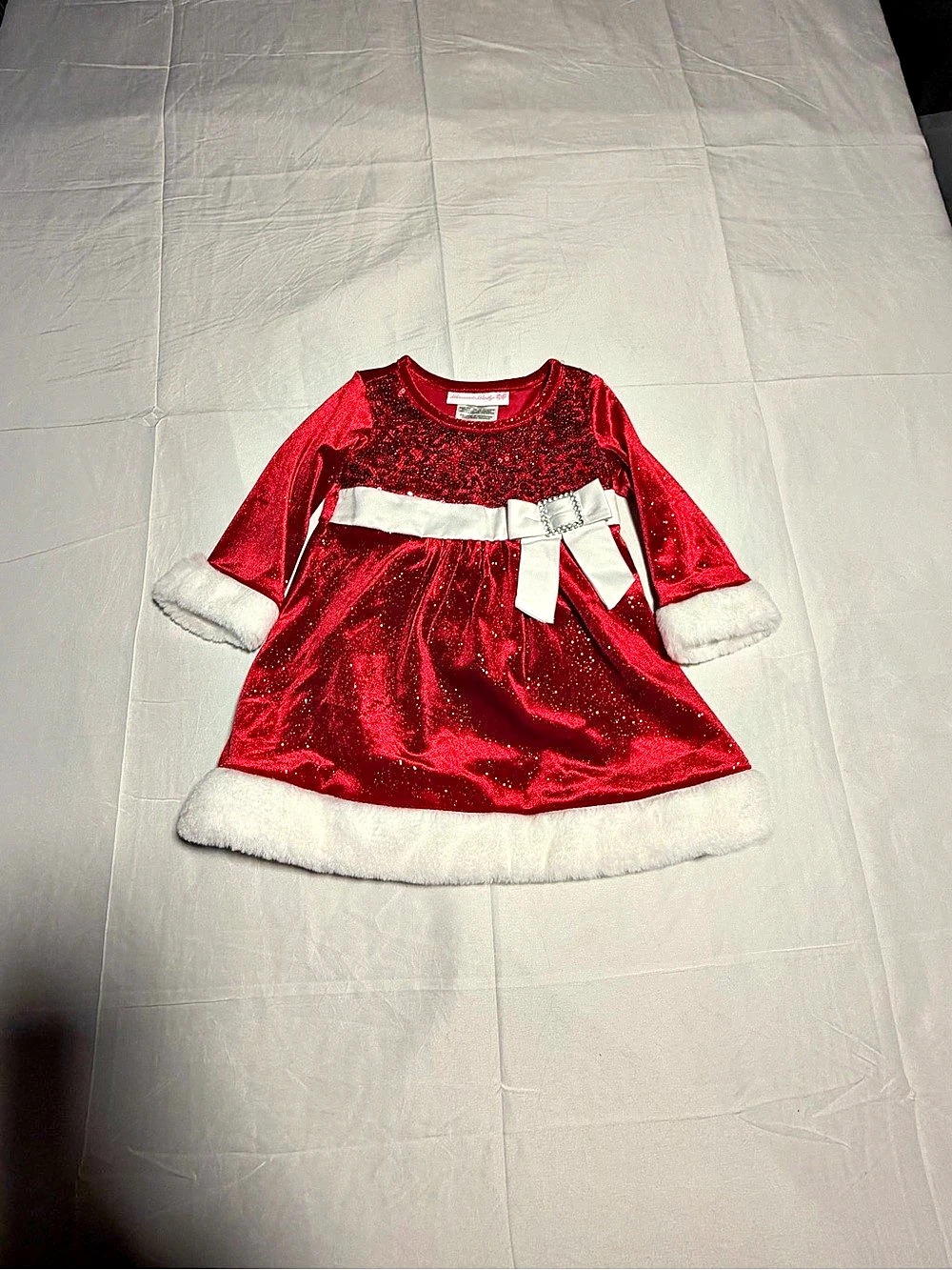 Bonnie Baby Girls 6-9M Red Santa Dress, Beautiful Christmas Dress for Holidays